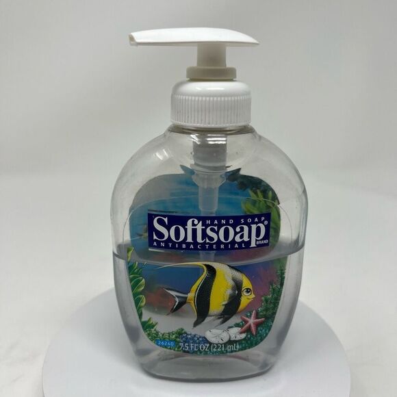 Vtg SOFTSOAP Hand Soap Plastic 7.5 Fl Oz Aquarium Panel Inside Yellow Black Fish - Picture 1 of 10